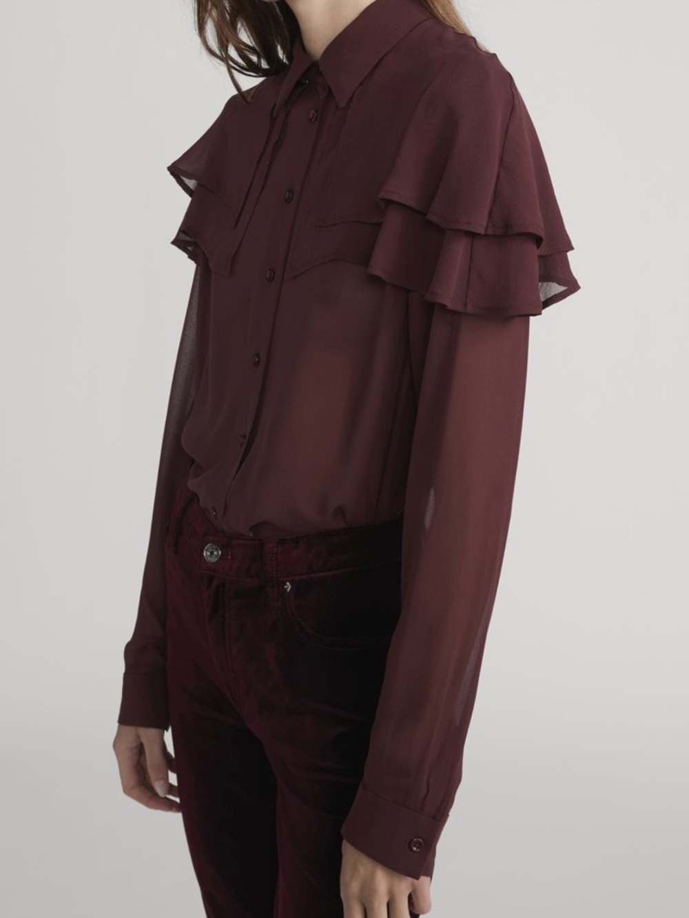 Frame silk cape Burgundy Button-Front Blouse